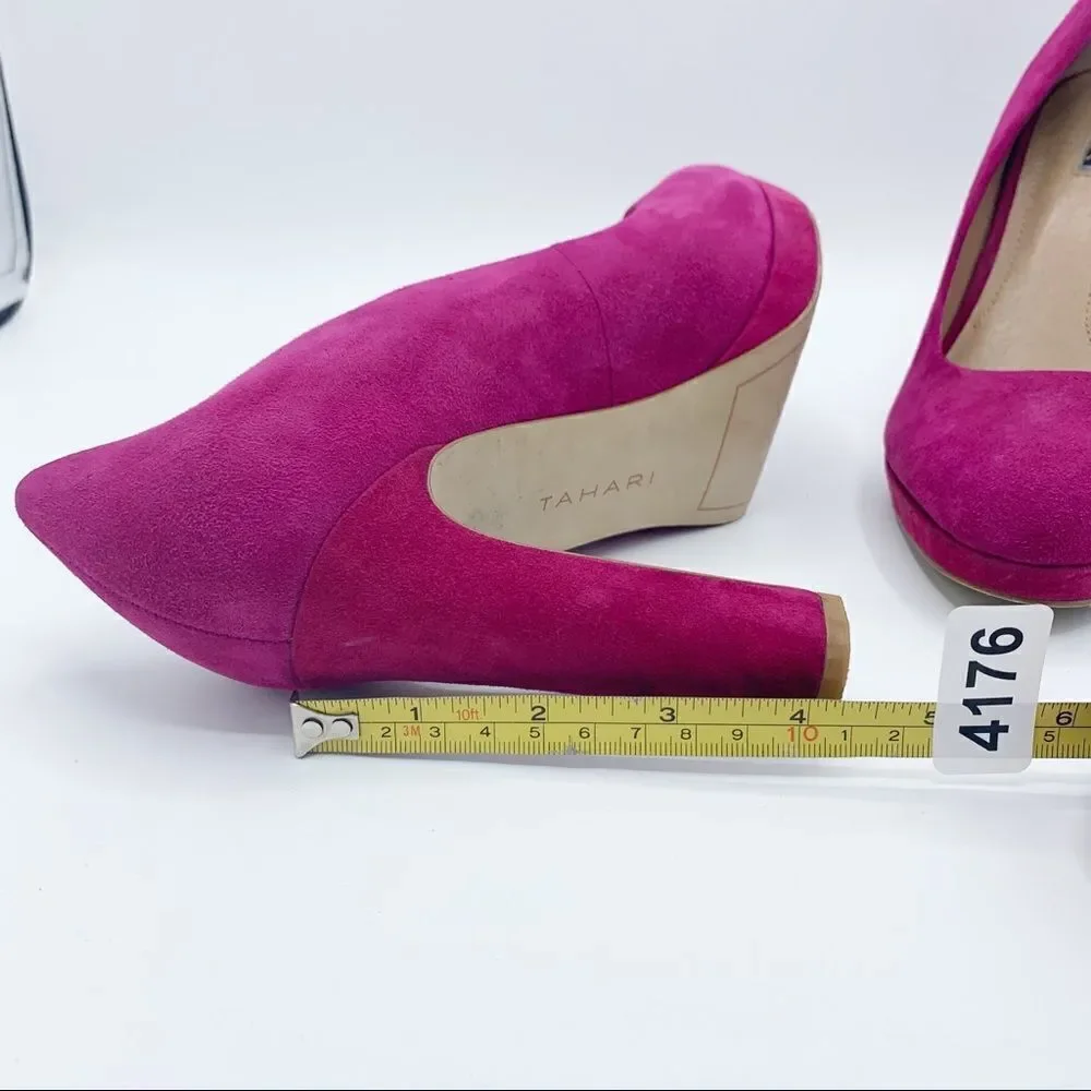 Tahari Brentwood Pink Bright Suede‎ Block Heels Size 8.5